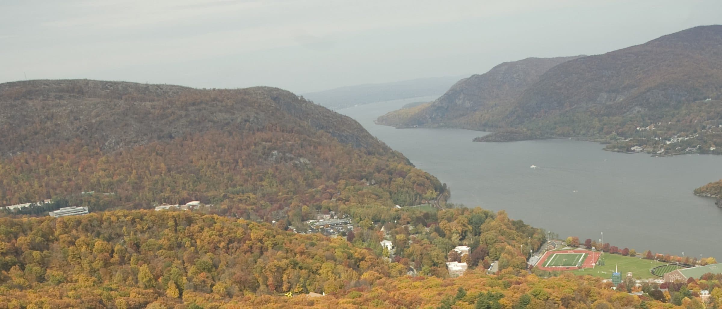 The Hudson River and Highlands seen from above West Point in autumn