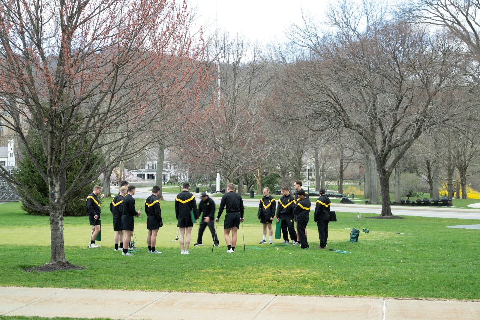 Cadets gathered on the Plain at West Point in spring